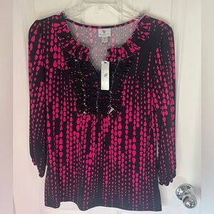 Worthington Black and Pink Ruffle Blouse